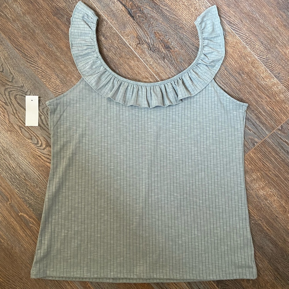 LOFT heathered gray ruffle neckline tank - Picture 6 of 7